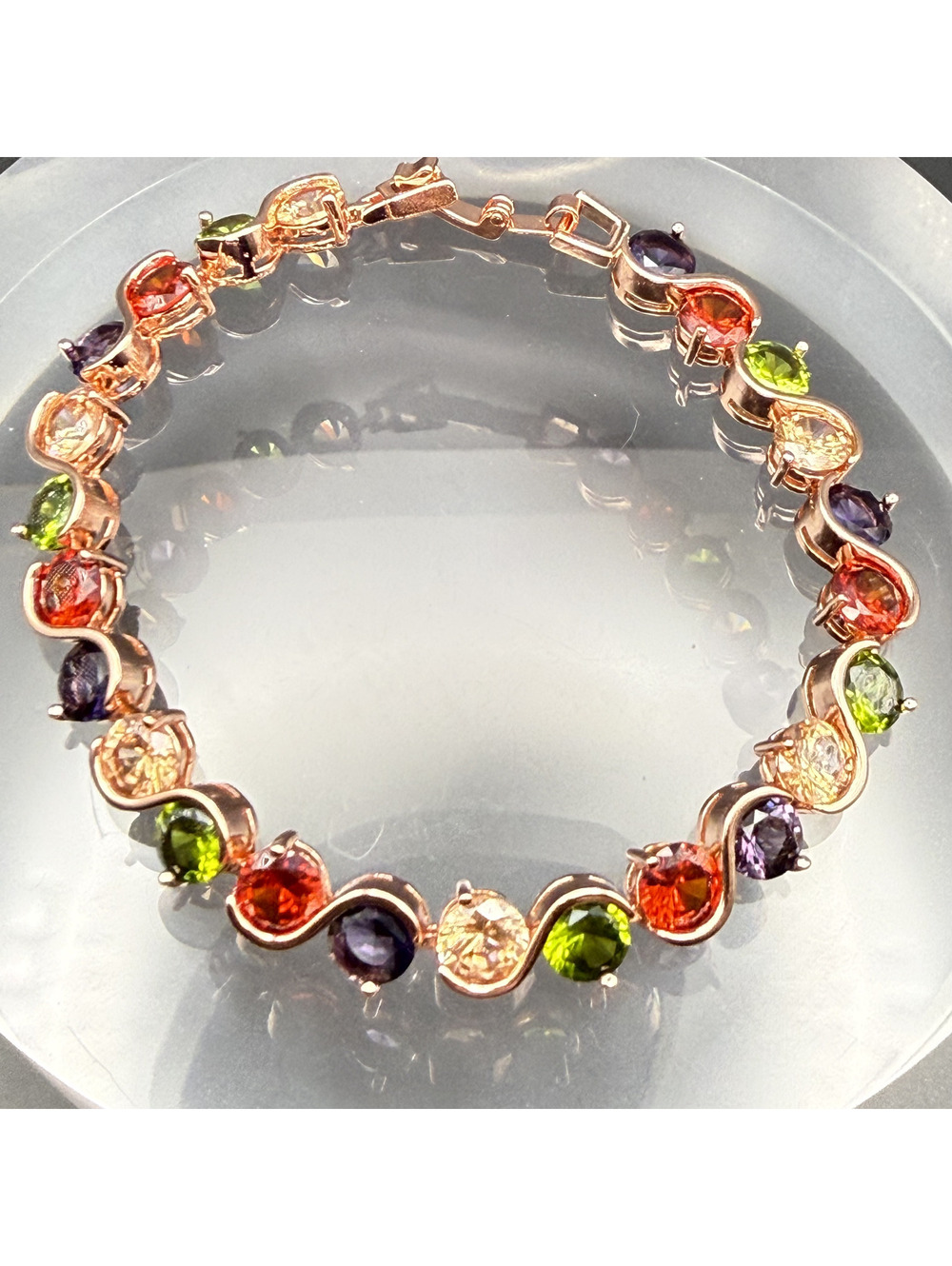 candy+clover Muted Multicolor Crystal Wave Rose Gold Bracelet
